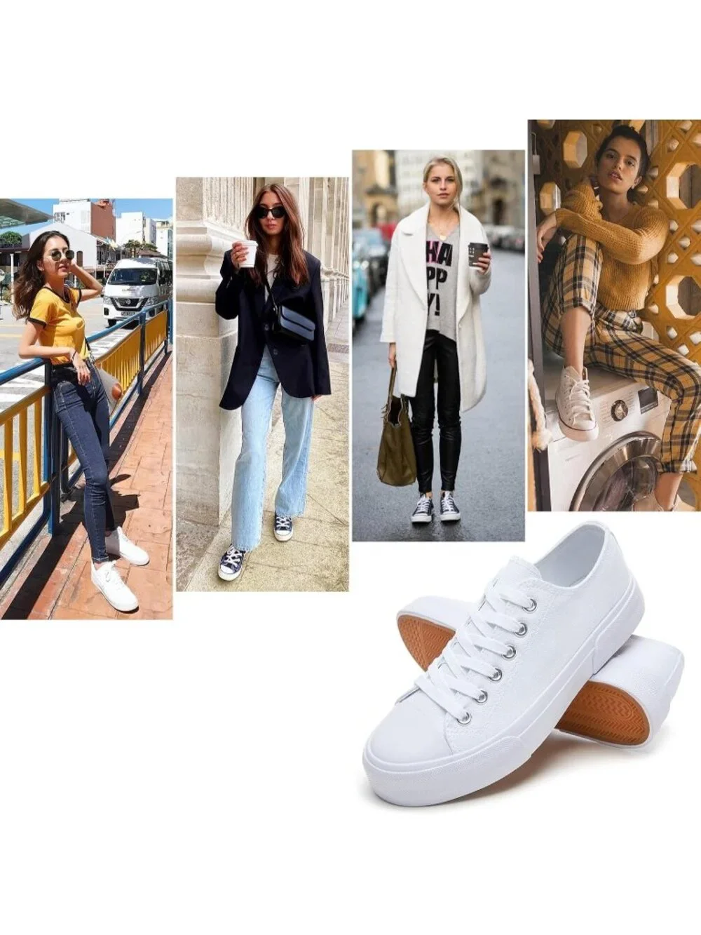 Women's White Mono Lightweight Low Top Canvas Slip On Casual Fashion Sneakers